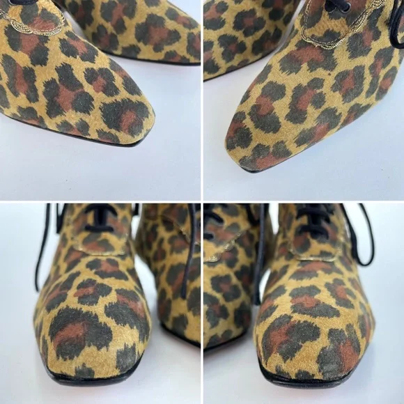 Vintage Leopard Print Suede Lace Up Ankle Booties - Picture 8 of 16